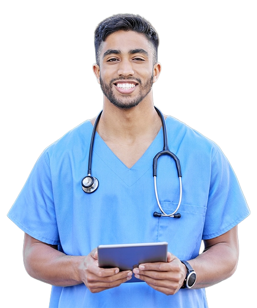 Enfermero profesional con experiencia clínica representando el perfil avanzado para trabajar en Estados Unidos dentro del proceso de enfermería internacional.